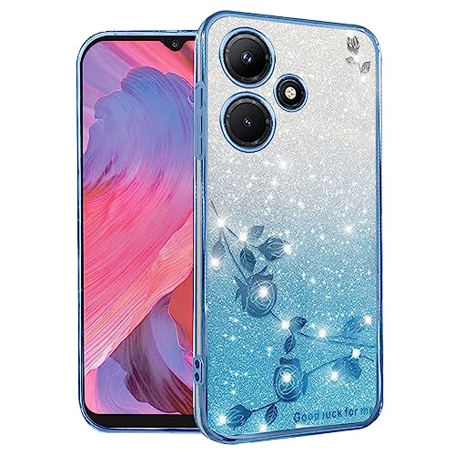Kainevy for Infinix Hot 30i Case Glitter for Women Girls Pink Floral Clear Shockproof Protector Infinix Hot 30i Phone Case Luxury Diamond Bling Sparkle Cute Phone Cover Soft TPU (Blue)
