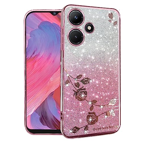 Kainevy for Infinix Hot 30i Case Glitter for Women Girls Pink Floral Clear Shockproof Protector Infinix Hot 30i Phone Case Luxury Diamond Bling Sparkle Cute Phone Cover Soft TPU (Pink)