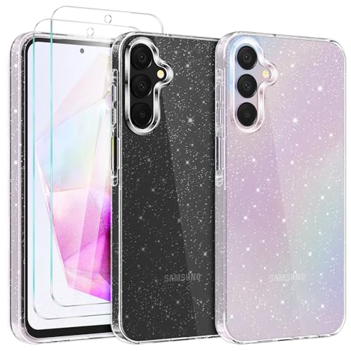 KSWOUS Glitter Case for Samsung Galaxy A35 5G 6.6", with Screen Protector [2 Pack], Cute Clear Bling Sparkle Protective Slim Soft Shockproof Cover Women Girls Phone Case for Samsung Galaxy A35 5G