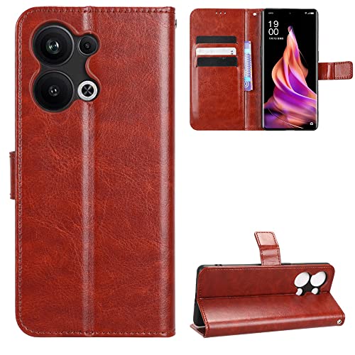 Kukoufey Case for Oppo Reno 9 Pro Plus Leather Case,Flip Leather Wallet Cover Case for Oppo Reno 9 Pro+ 5G PGW110 Case Brown