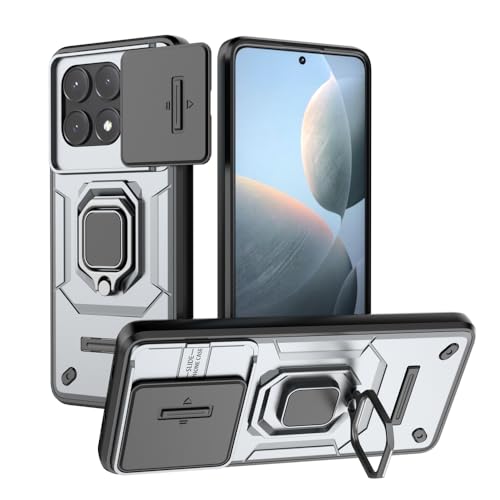Kukoufey Compatible with Xiaomi Poco X6 Pro 5G 2311DRK48G Bracket Shell,with Slide Camera Lens Cover Compatible with Xiaomi Redmi K70E 5G 2311DRK48C Case Grey