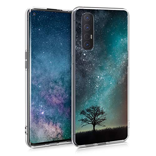 kwmobile Case Compatible with Oppo Find X2 Neo - Crystal TPU Cover with UV Print and Transparent Edge - Cosmic Nature Blue/Grey/Black