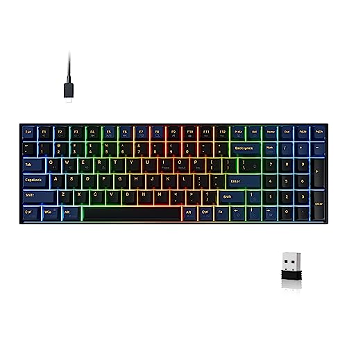 Newmen GM1000 Hot Swappable Mechanical Keyboard Compact RGB Backlit 2.4G/Bluetooth/Wired Wireless Mechanical Gaming Keyboard for Win Mac PC Gamer, Dark Blue and Black (Yellow Gateron Switch)