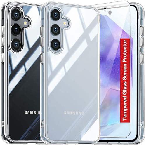 Oneagle for Samsung Galaxy A55 5G Case Clear with Screen Protector, [30X Anti-Yellowing][15FT Mil-Grade Protection][Transparent Slim][Built-in 4 Airbags][Hard Back] Galaxy A55 5G Phone Case