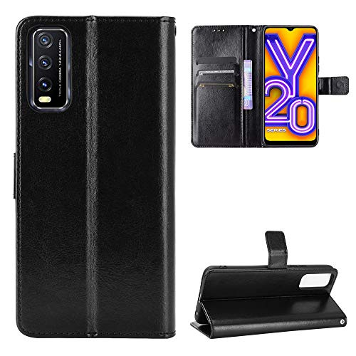 QiongNi Case for Vivo Y20s 2020 Case Cover,Case for Vivo Y20i 2020 Case Cover,Flip Leather Wallet Cover Case for Vivo Y20 2020 V2029 / Y20i V2027 / Y20s 2020 Case Black