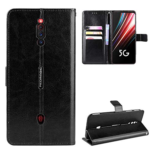 QiongNi Case for ZTE Nubia Red Magic 5G Case Cover,Flip Leather Wallet Cover Case for ZTE Nubia Red Magic 5G NX659J Case Black