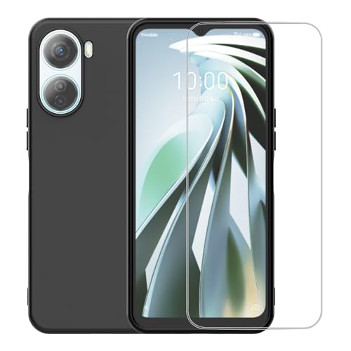 Romozi for ZTE Libero 5G IV Case with Tempered Glass Screen Protector Silicone Bumpers Anti-Scratch Shock Absorbing Protection Phone Case Cover for ZTE Libero 5G IV Black