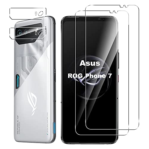 Suttkue para Asus ROG Phone 7/7 PRO/7D/7 Ultimate Protector de pantalla con protector de lente de cámara, película de vidrio templado antiarañazos de dureza 9H, compatible con estuches, antihuellas, antiarañazos (paquete de 2 + 2)