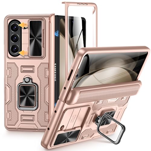 VEGO for Galaxy Fold 5 Case with Stand, Screen Protector & Slide Lens Cover, Hinge Protection, 360° Magnetic Kickstand Full Body Protective for Samsung Galaxy Z Fold 5 2023 - Gold