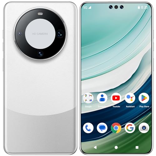 XUANMEIKE Unlocked Cell Phones Mate 60 pro Android Phones 12GB+512GB Deca Core | 6.7" Display | 48MP+108MP HD Camera | Android 13 | 6000mAh | 5G Dual SIM Smart Phone(White)