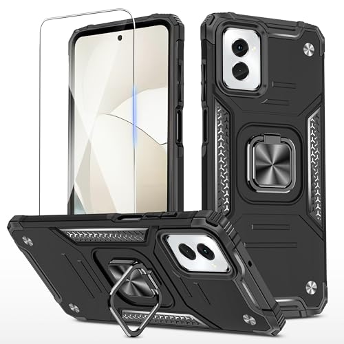 YmhxcY case for Moto G Power 5G 2024 Case with HD Screen Protector,Cases with Rotating Holder Kickstand Non-Slip Hybrid Rugged Case for Motorola Moto G Power 5G 2024 6.7"-KK Black